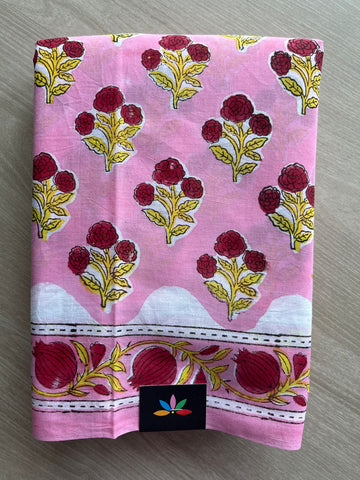 Soft Pink Handblock Printed Mul Cotton Saree - 30283 - 30286