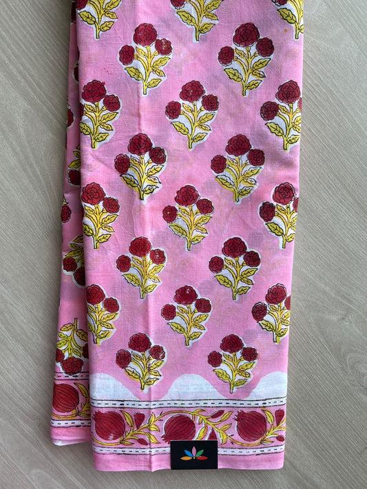 Soft Pink Handblock Printed Mul Cotton Saree - 30283 - 30286