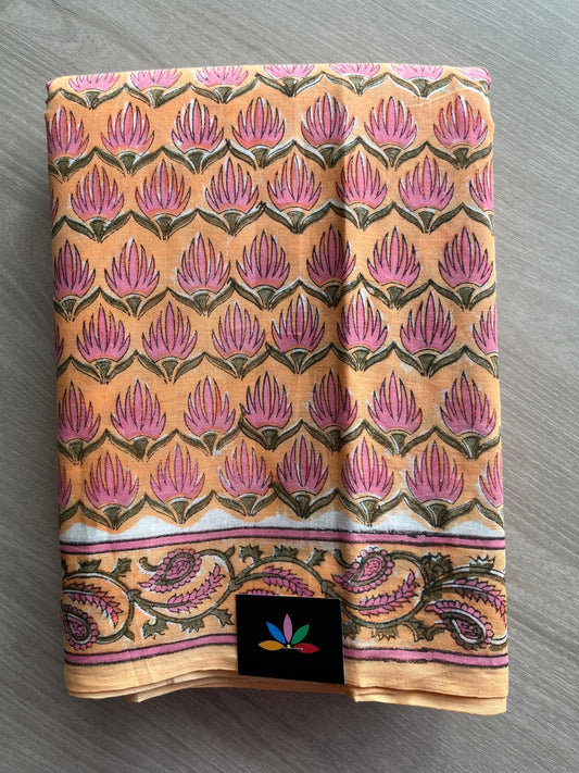 Handblock Printed Mul Cotton Saree - 30303 -30304