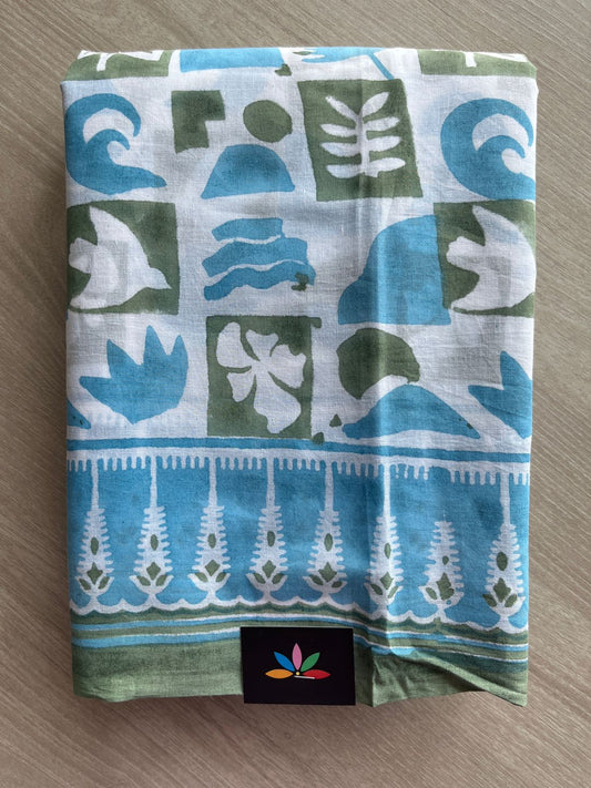 Handblock Printed Mul Cotton Saree - 30305 -30306