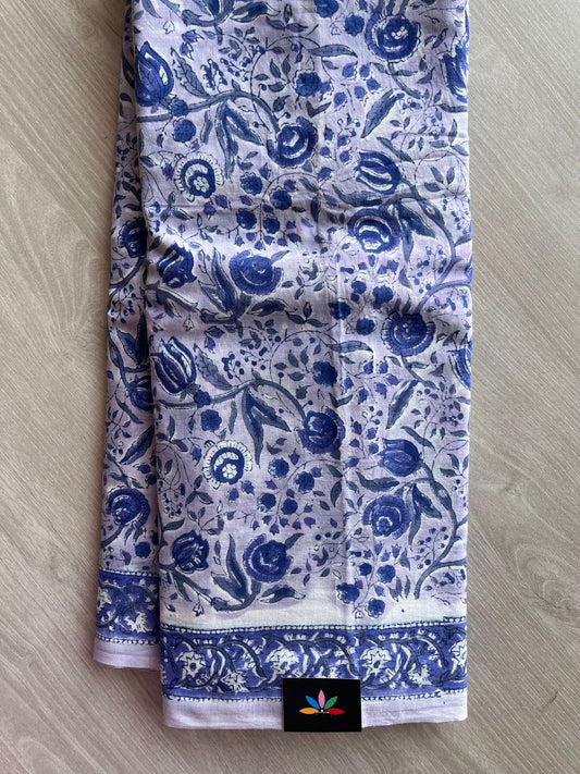 Handblock Printed Mul Cotton Saree - 30319 -30320