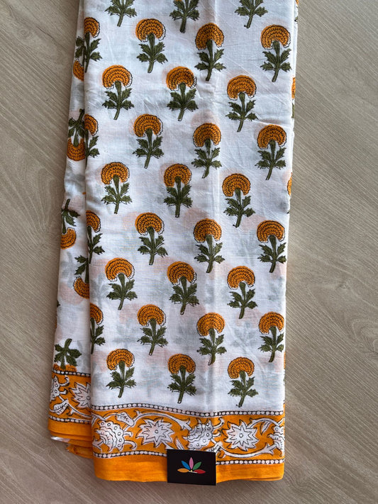 Handblock Printed Mul Cotton Saree - 30335-30336