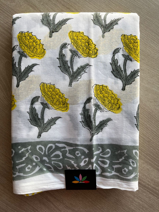 Handblock Printed Mul Cotton Saree - 30337-30338