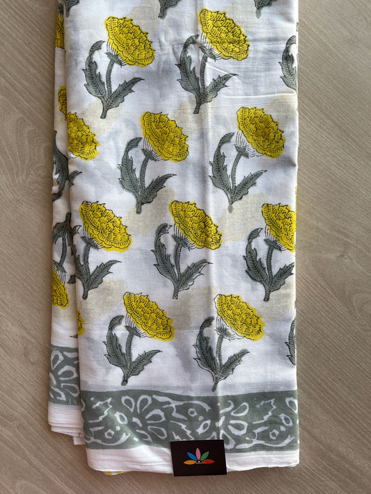 Handblock Printed Mul Cotton Saree - 30337-30338