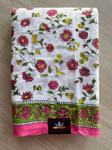 Handblock Printed Mul Cotton Saree - 32349_32350