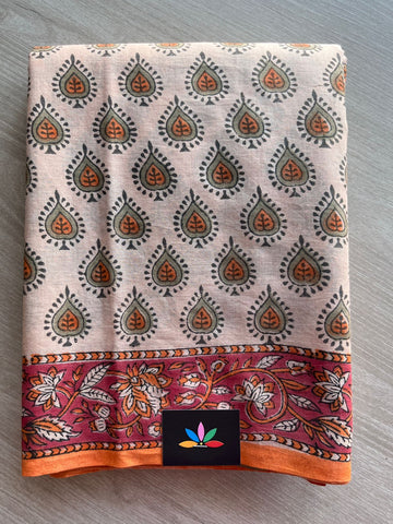 Handblock Printed Mul Cotton Saree - 30345