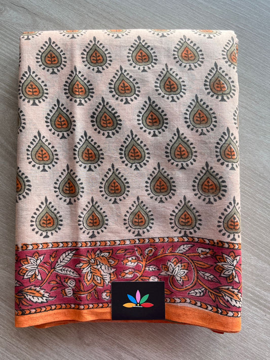 Handblock Printed Mul Cotton Saree - 30345