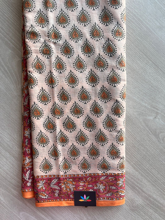 Handblock Printed Mul Cotton Saree - 30345