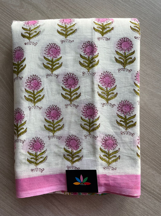 Handblock Printed Mul Cotton Saree - 30358 - 30360