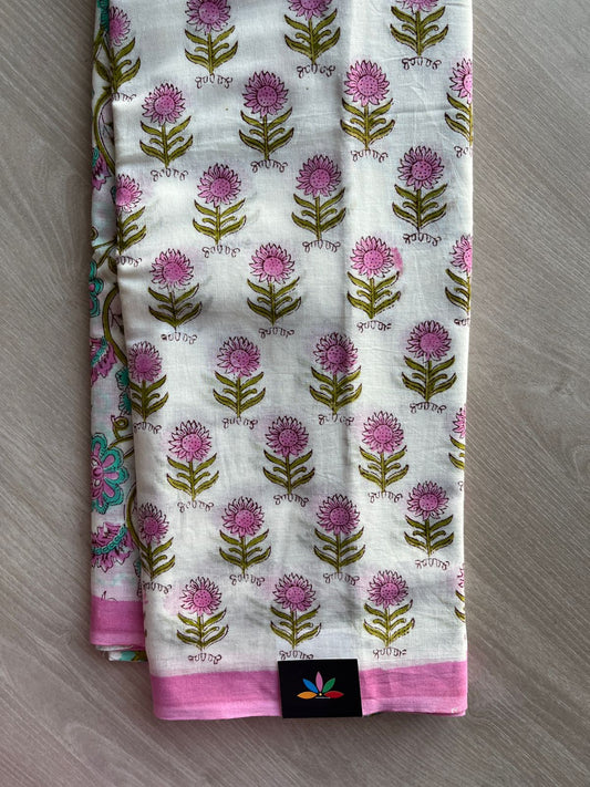 Handblock Printed Mul Cotton Saree - 30358 - 30360