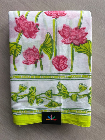 Handblock Printed Mul Cotton Saree - 34452-34454