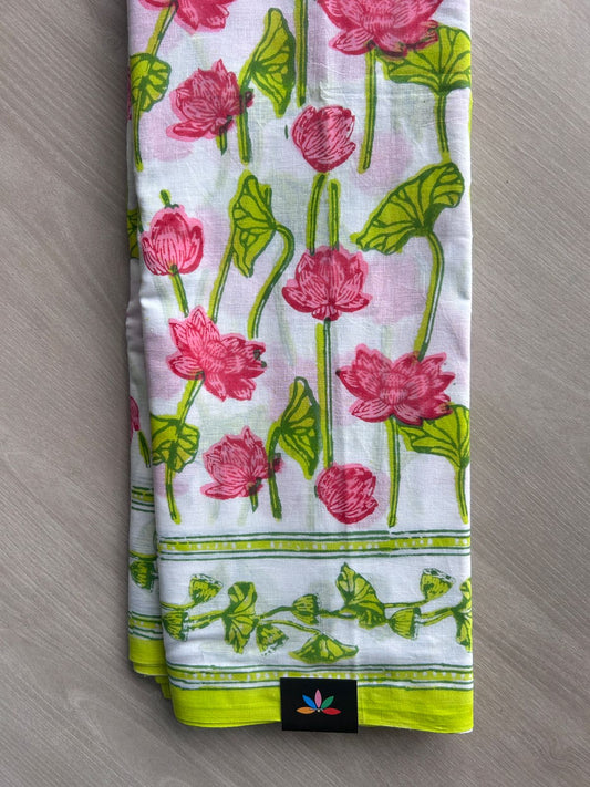 Handblock Printed Mul Cotton Saree - 34452-34454