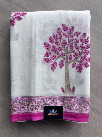 Handblock Printed Mul Cotton Saree - 32363_32364