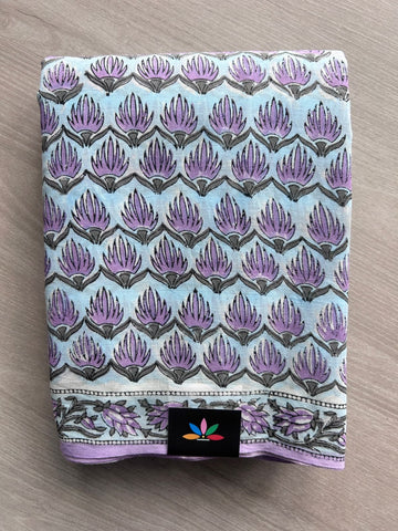 Handblock Printed Mul Cotton Saree - 32365_32366