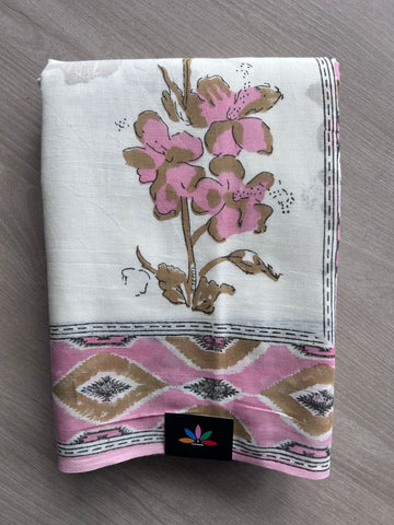 Handblock Printed Mul Cotton Saree - 32373