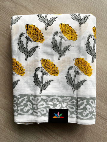 Handblock Printed Mul Cotton Saree - 32374