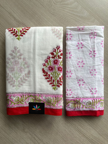 Handblock Printed Mul Cotton Saree - 32376