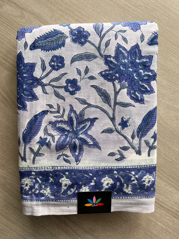 Handblock Printed Mul Cotton Saree - 32378