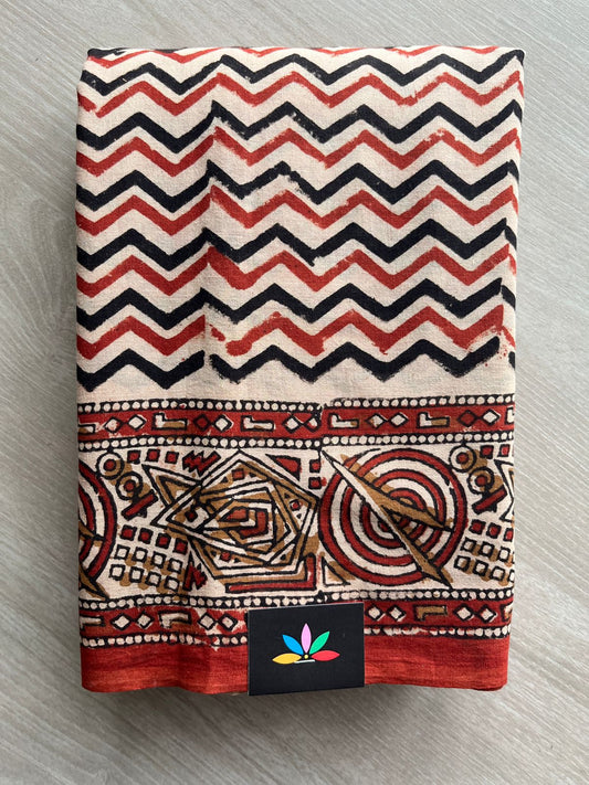Bisque Shade Handblock Printed Mul Cotton Saree - 32379