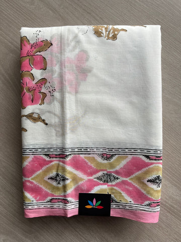 Handblock Printed Mul Cotton Saree - 32381