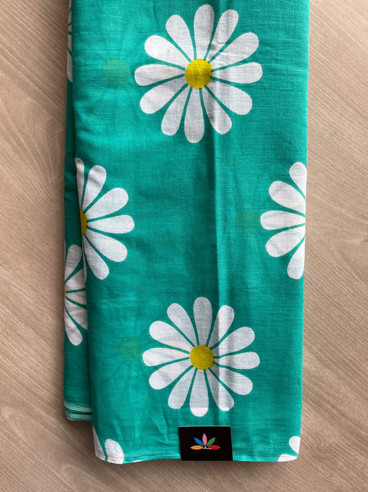 Light Sea Green Quirky Printed Mul Cotton Saree - 32405_32409