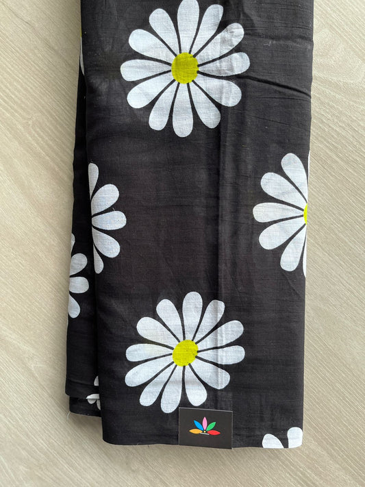 Black Quirky Printed Mul Cotton Saree - 32415_32419