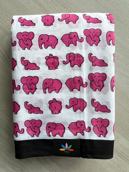 White Quirky Printed Mul Cotton Saree - 32425_32429