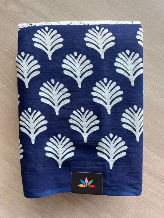Off-White & Blue Zodiac Designer Screen Printed Mul Cotton Saree - 32460_32461