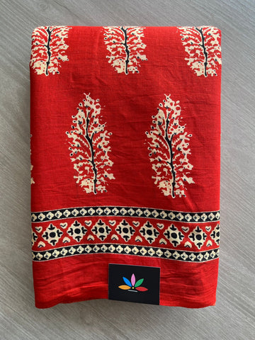 Vermilion Shade Designer Screen Printed Mul Cotton Saree - 32470_32471