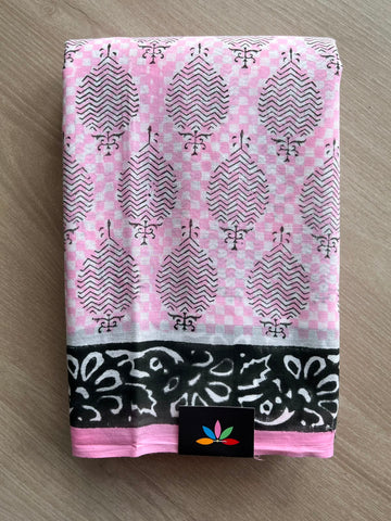 Handblock Printed Mul Cotton Saree (Without Blouse) - 34385