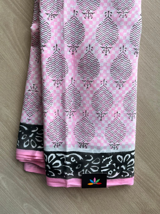 Handblock Printed Mul Cotton Saree (WITH OUT BLOUSE)- 34386