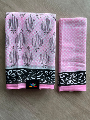 Handblock Printed Mul Cotton Saree - 34386