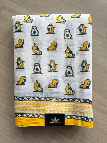 Handblock Printed Mul Cotton Saree - 34387-34388