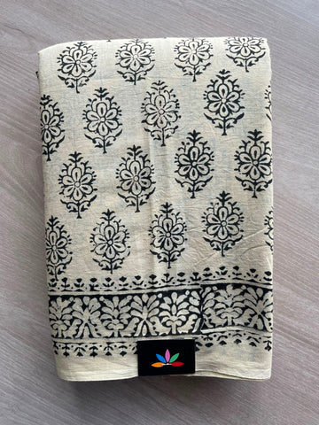 Handblock Printed Mul Cotton Saree - 34395-34396