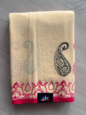 Handblock Printed Mul Cotton Saree - 34397-34398