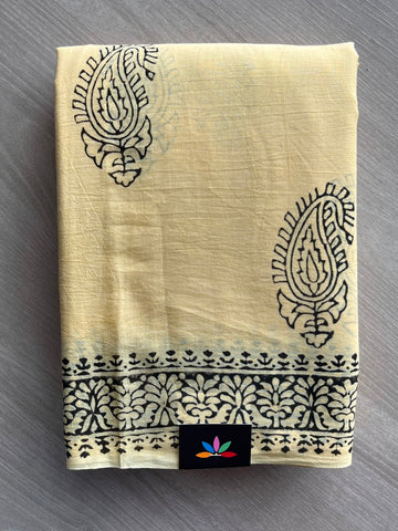 Handblock Printed Mul Cotton Saree - 34399-34401