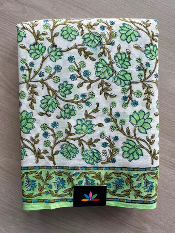 Handblock Printed Mul Cotton Saree - 34406-34407