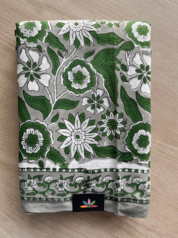 Handblock Printed Mul Cotton Saree - 34408-34409