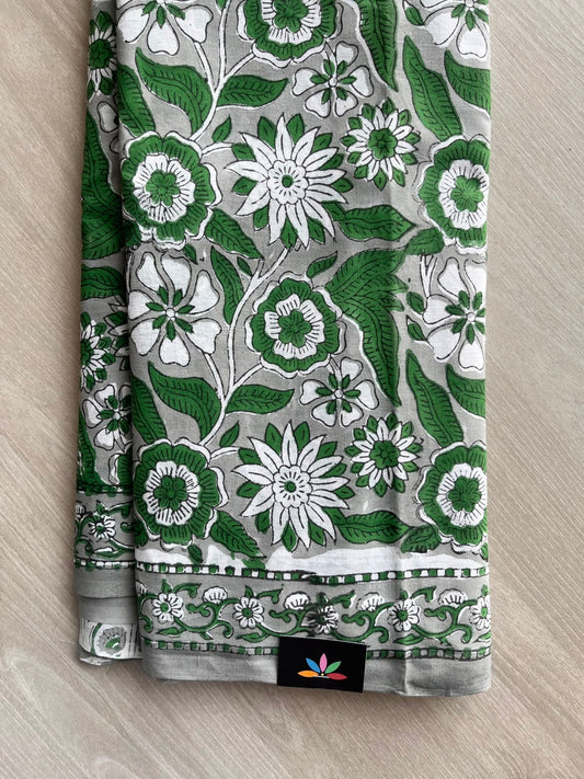 Handblock Printed Mul Cotton Saree - 34408-34409