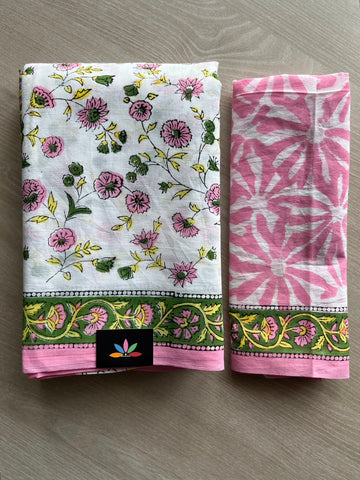 Handblock Printed Mul Cotton Saree - 34410-34411
