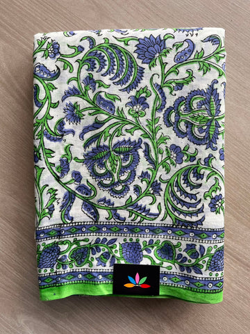 Handblock Printed Mul Cotton Saree - 34412-34413