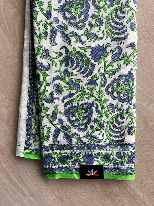 Handblock Printed Mul Cotton Saree - 34412-34413