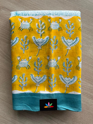 Handblock Printed Mul Cotton Saree - 34414-34415