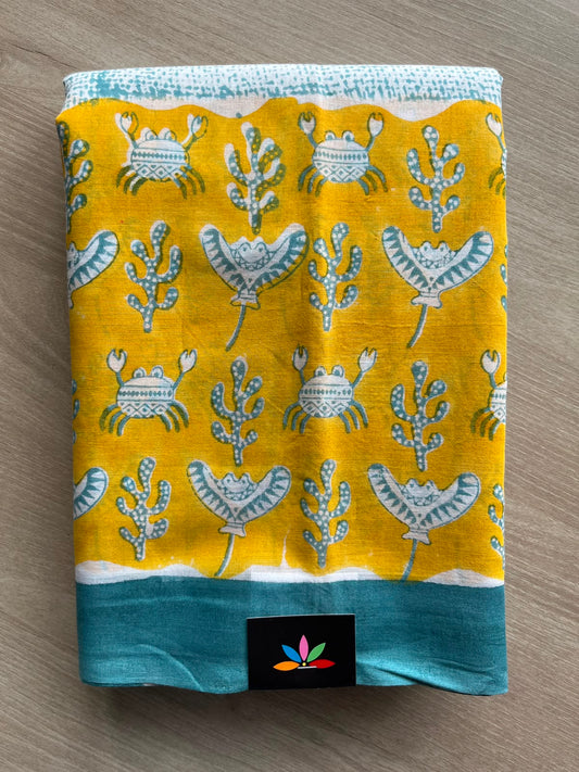 Handblock Printed Mul Cotton Saree - 34414-34415