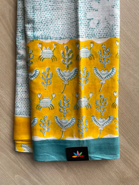 Handblock Printed Mul Cotton Saree - 34414-34415