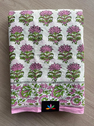 Handblock Printed Mul Cotton Saree - 34416-34417