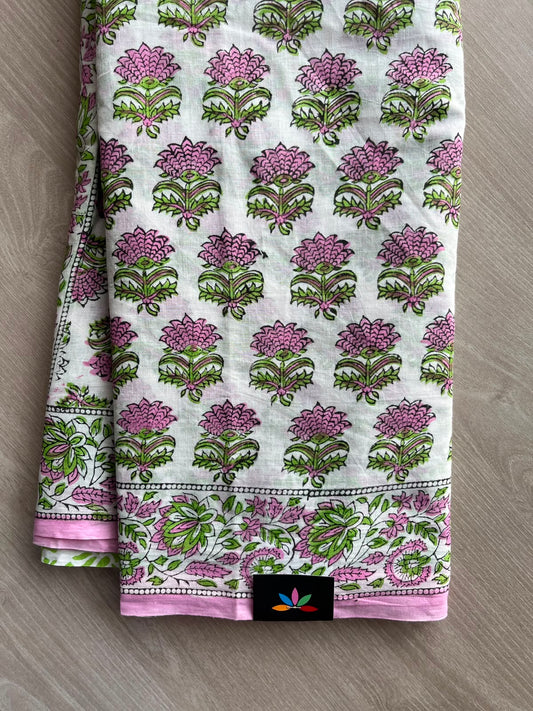 Handblock Printed Mul Cotton Saree - 34416-34417