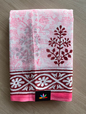 Handblock Printed Mul Cotton Saree - 34418-34419