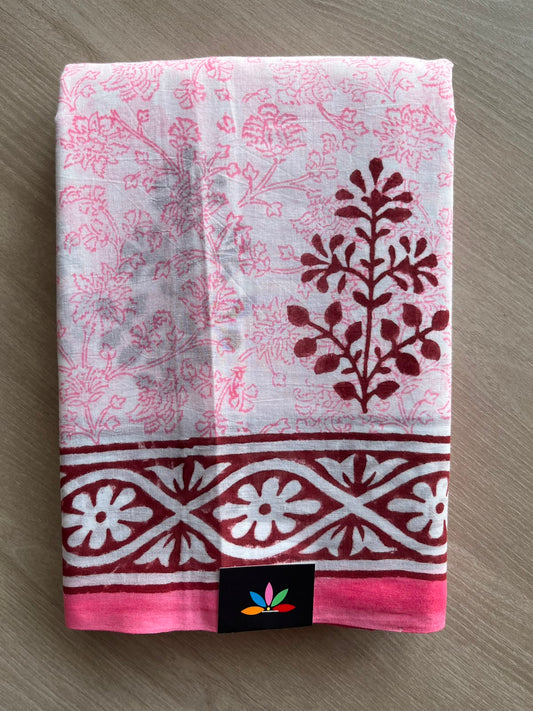 Handblock Printed Mul Cotton Saree - 34418-34419