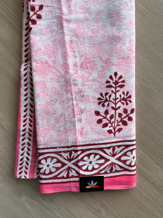Handblock Printed Mul Cotton Saree - 34418-34419